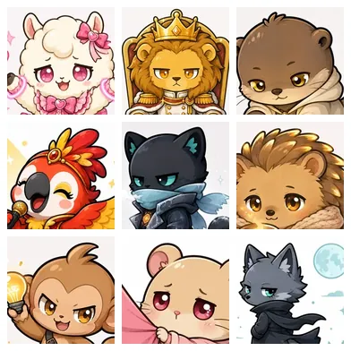 好き顔9選の見本（64キャラから9体を3×3に並べた画像）