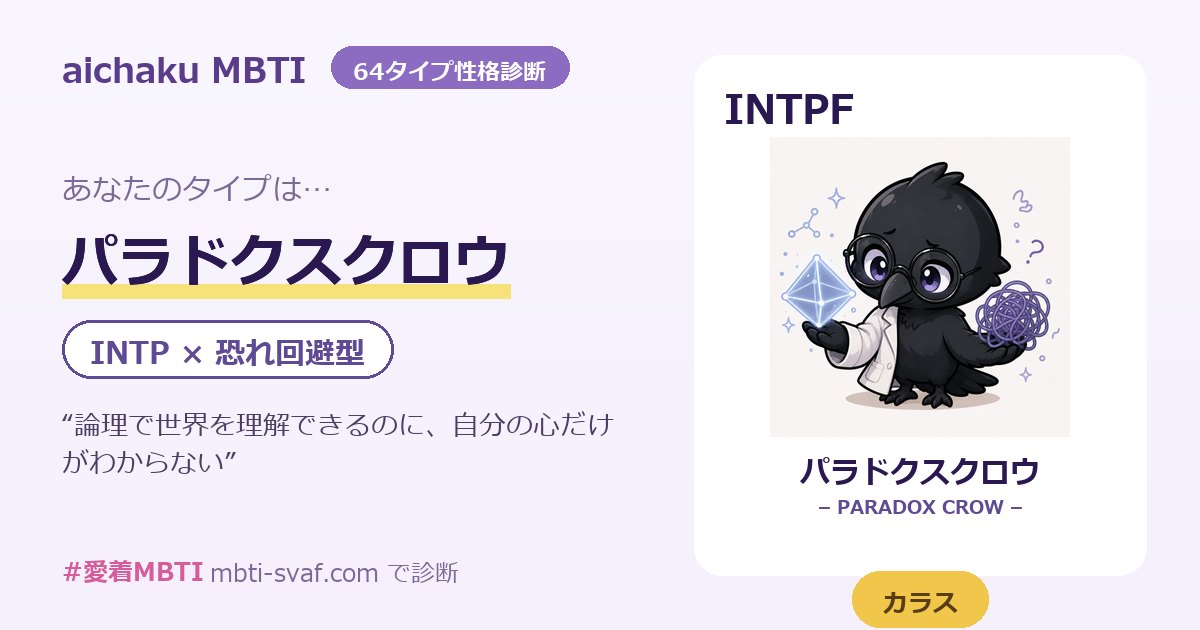 パラドクスクロウ（INTP×恐れ回避型）の性格・恋愛・相性｜MBTI×愛着64タイプ | 愛着MBTI