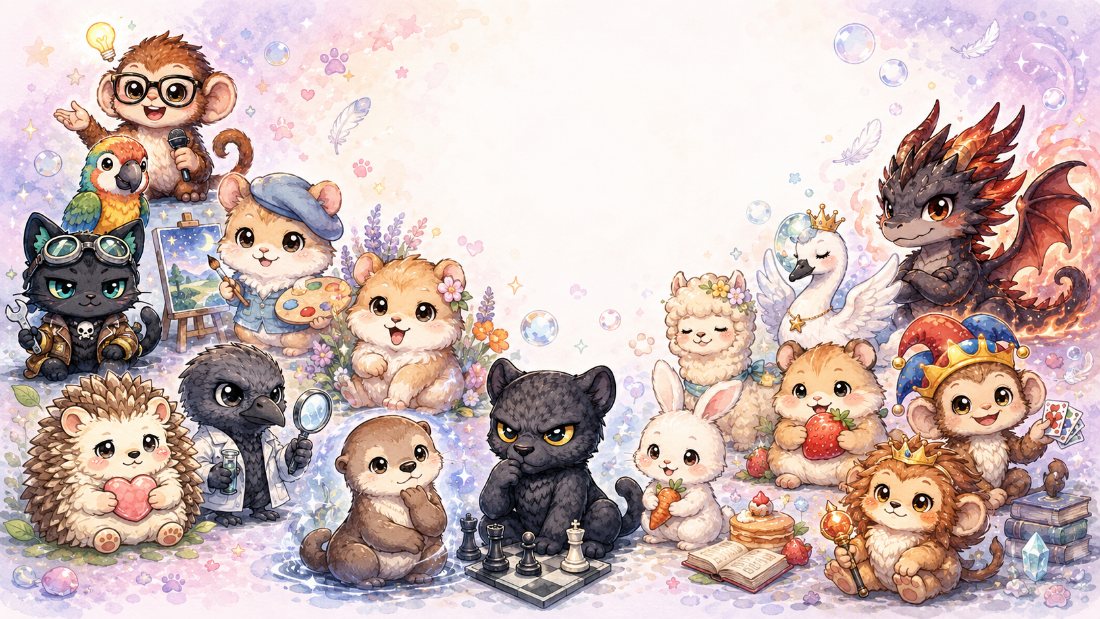 64タイプの動物キャラクターたち